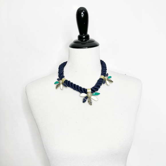 J. CREW ROPE Statement Rhinestone Floral NECKLACE blue maximalist chunky - Picture 1 of 2